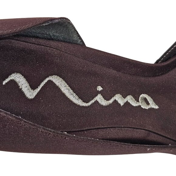 Nina Womens Heels Size 8.5M Pointed Toe Rhinestone Bow Detail Brown Satin - Picture 3 of 8